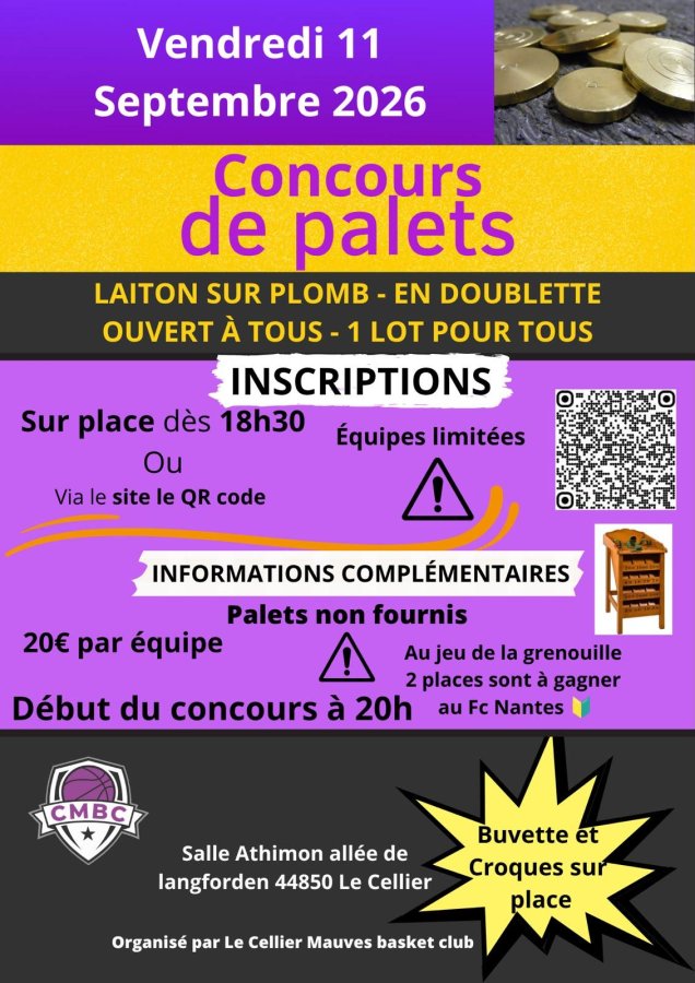 Tournoi de palets au Cellier le vendredi 11 Septembre 2026
